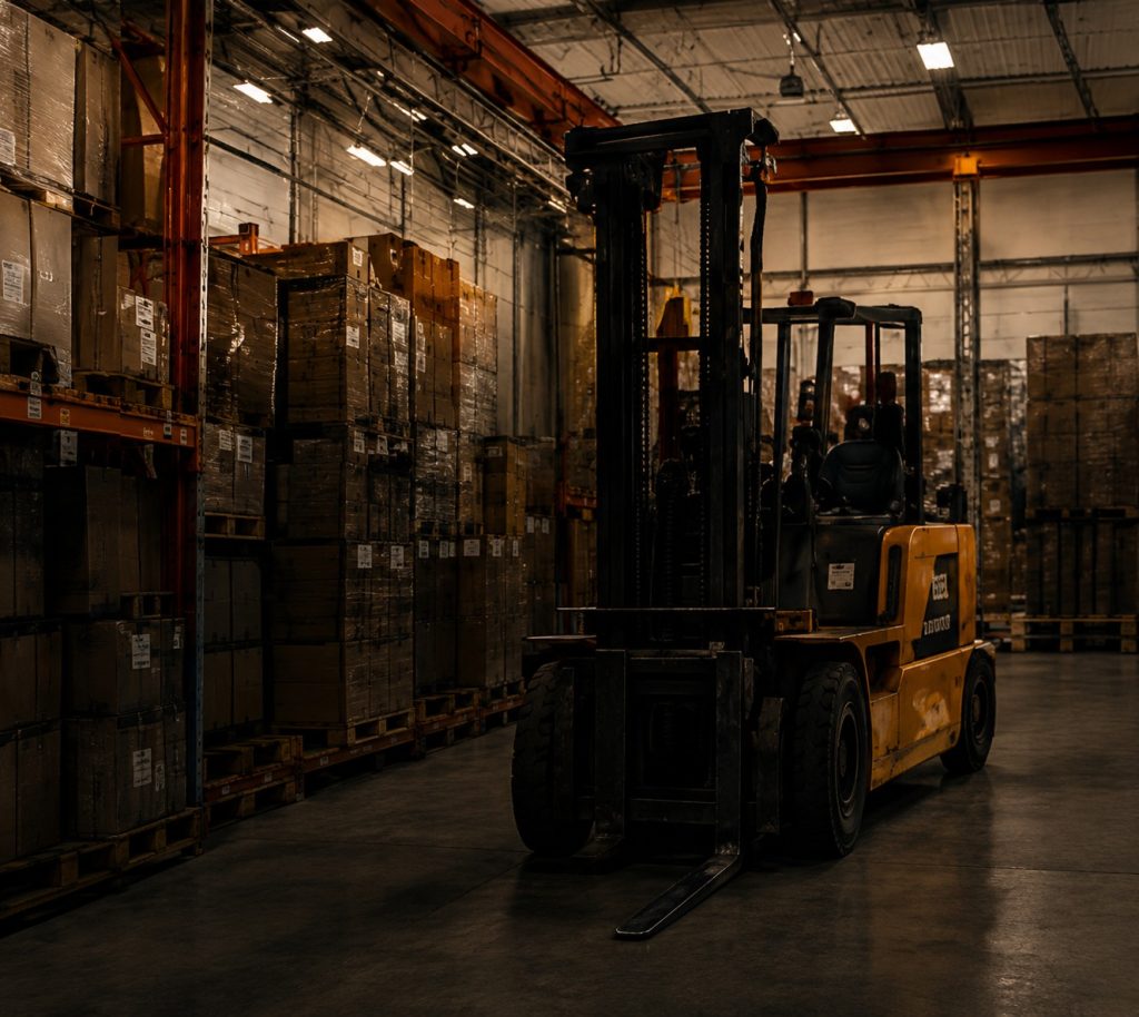 Warehouse interior representing Finoda SI's operating business portfolio category